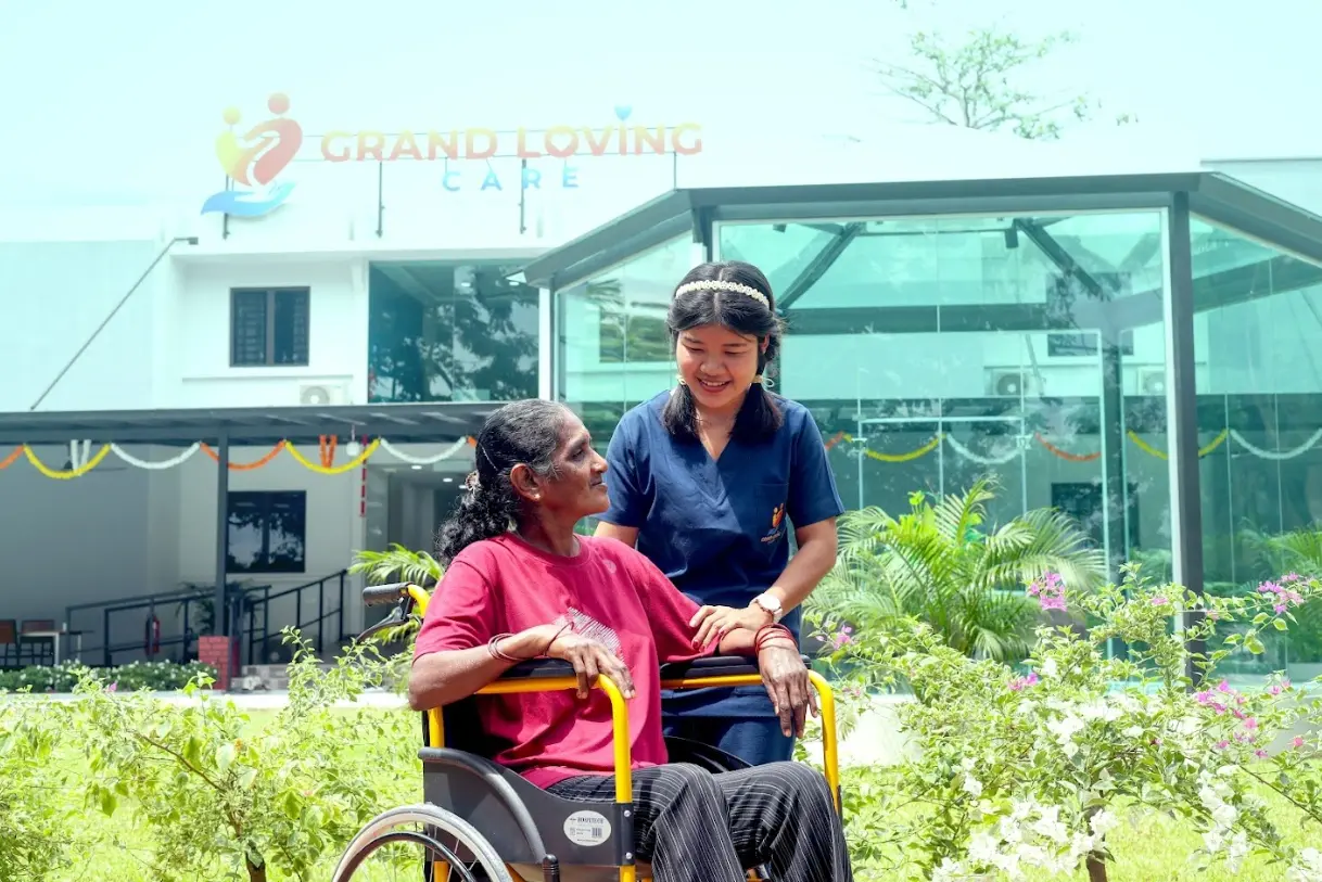 Background of an elderly patient with a nurse